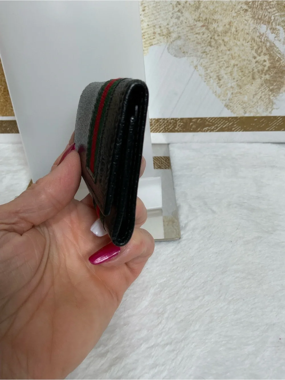 Gucci Black Leather Key & Card Holder with Green and Red Web Stripe